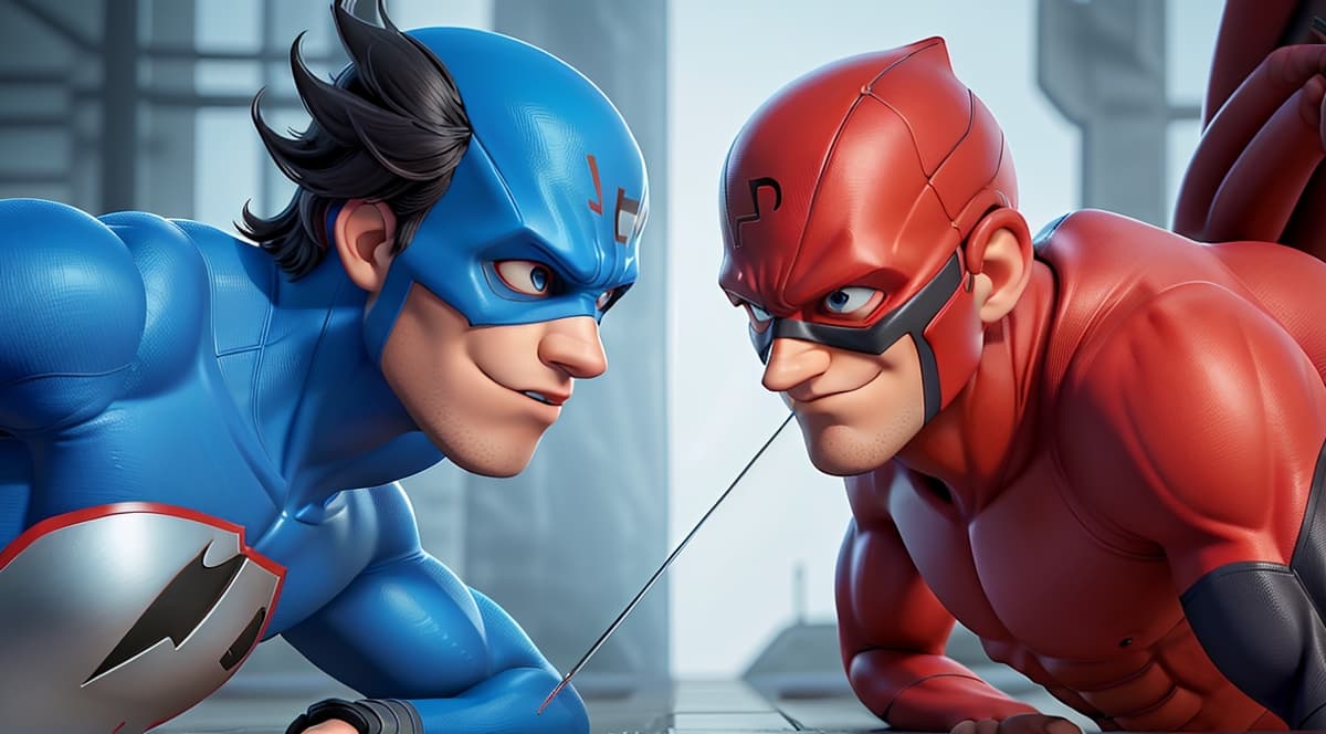 Witness the epic showdown between two of the most skilled and agile superheroes as Daredevil and Nightwing face off in a battle of wits and strength.